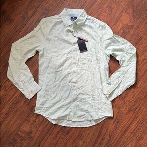 NWT Ben Sherman Men's Light Mint Green Button-Down Linen Blend Shirt | small